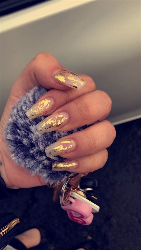 Gold Flake Coffin Tip Nails Gold Flakes Nail Tips Nails