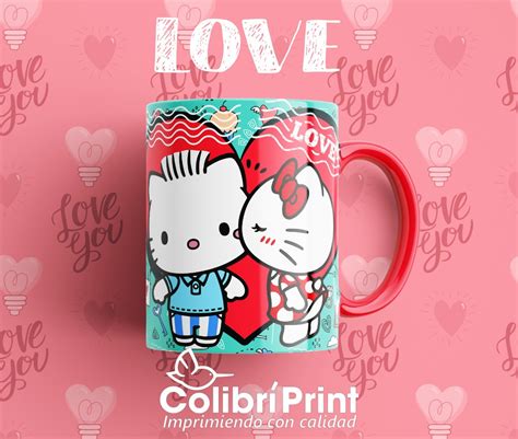 Taza Dibujos Animados Enamorados Hello Kitty Colibrí Print México