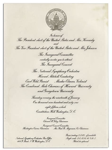 Lot Detail - John F. Kennedy Inauguration Lot -- Invitation & Program ...