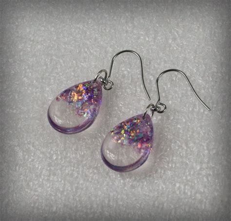 Resin Teardrop Glitter Earrings Resin Jewelry Resin Etsy