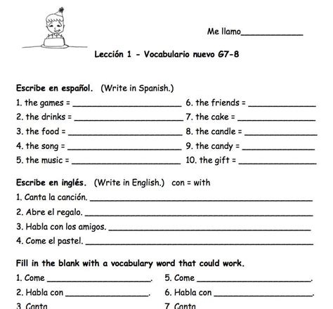 Spanish Worksheets For Middle School