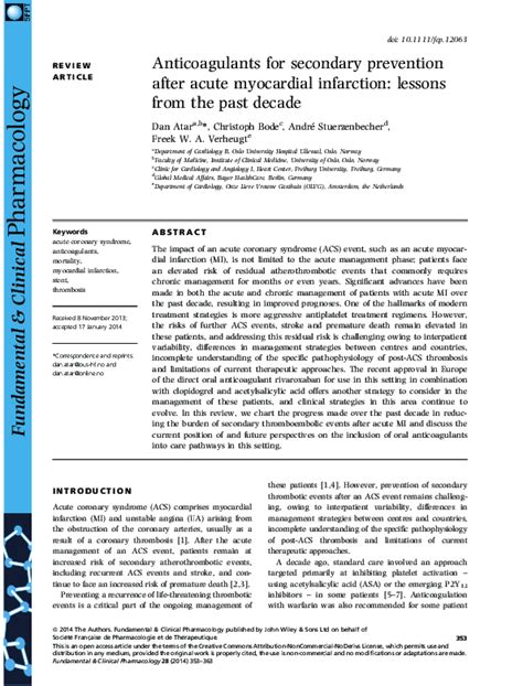 Pdf Anticoagulants For Secondary Prevention After Acute Myocardial