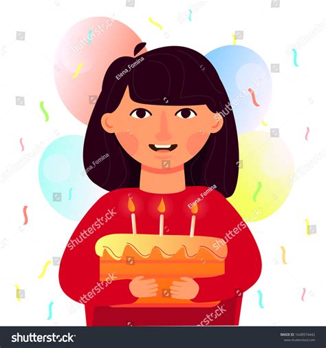 Cute Girl Holding Cake Candles Congratulations Stock Vector Royalty Free 1648974442 Shutterstock