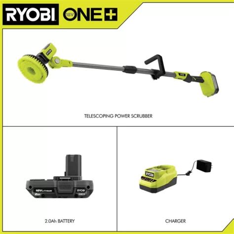 Ryobi P4500k One 18v Cordless Telescoping Power Scrubber Kit With 2 0