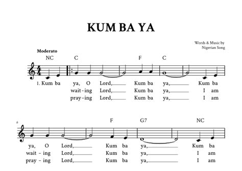 Kum Ba Ya Lead Sheet C Major Traditional Arr Yuri Noronha