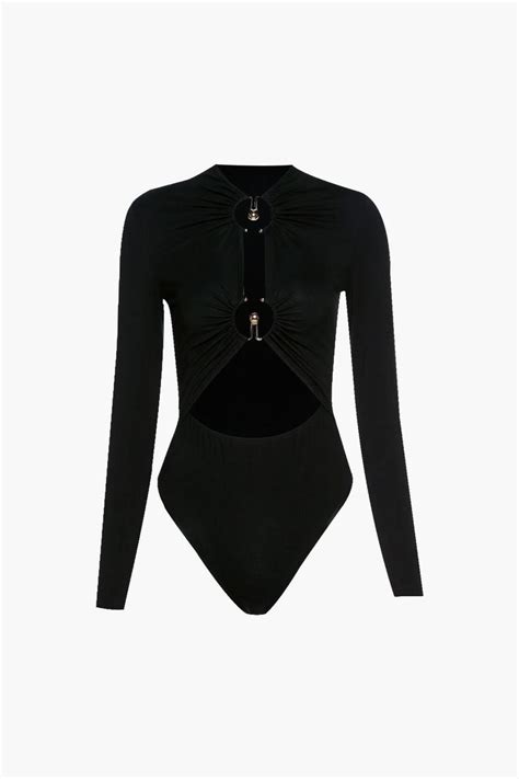 Ring Detail Cut Out Long Sleeve Bodysuit In 2024 Long Sleeve Bodysuit