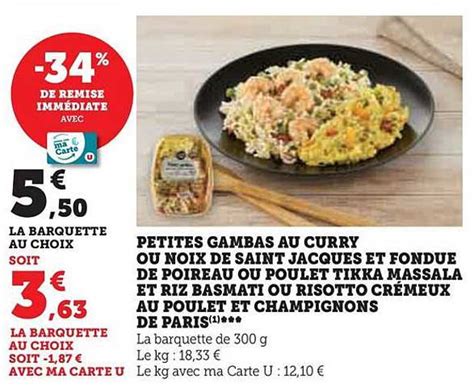 Promo Petites Gambas Au Curry Ou Noix De Saint Jacques Et Fondue De