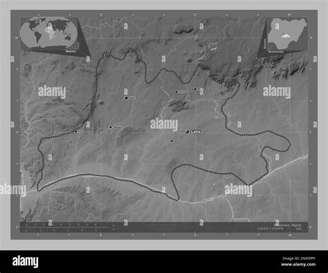 Nassarawa State Of Nigeria Grayscale Elevation Map With Lakes And