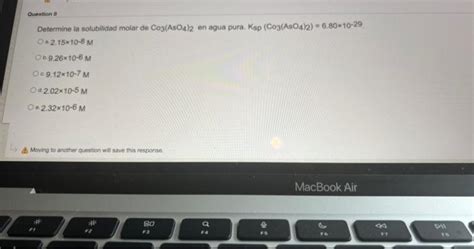 Solved Determine La Solubilidad Molar De Co Aso En Agua Chegg