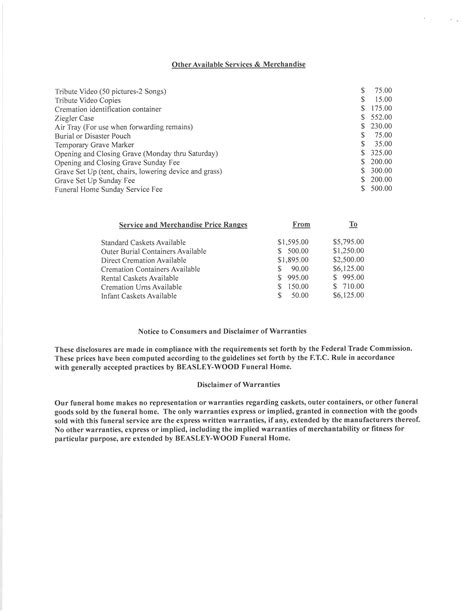 General Price List | Beasley-Wood Funeral Home