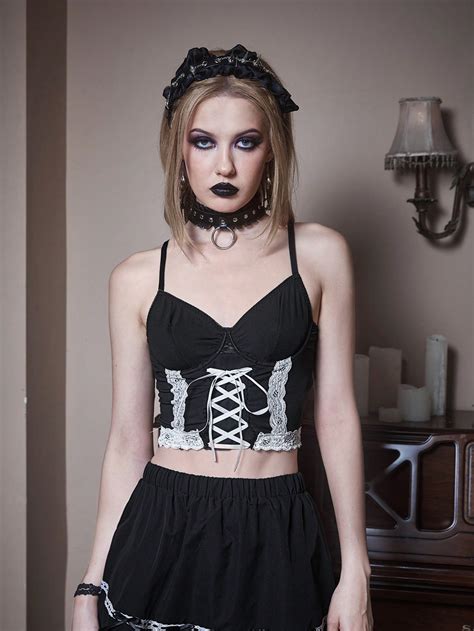 Goth Contrast Lace Cami Top SHEIN USA