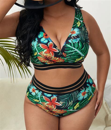 Bikini de cintura alta para mujer traje de baño de talla grande con