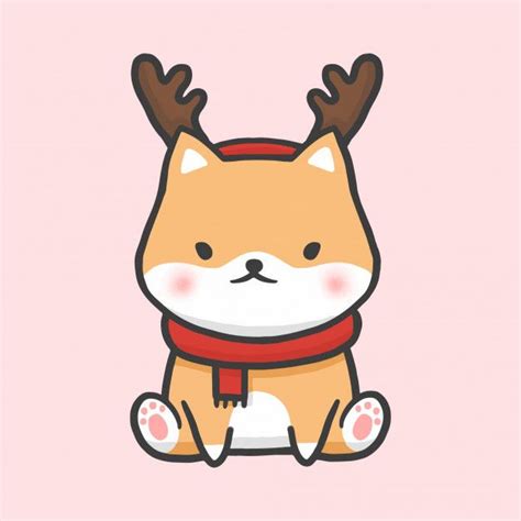 Premium Vector Cute Shiba Costume Reindeer Christmas Hand Drawn