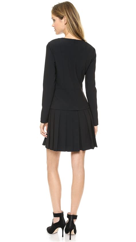 Lyst Dkny Long Sleeve Crew Neck Dress Black In Black