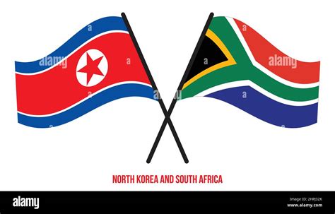 North Korea And South Africa Flags Crossed And Waving Flat Style