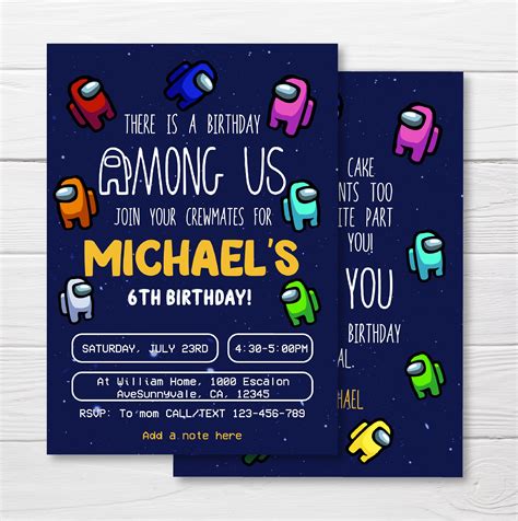 Among Us Birthday Invitation Among Us Invite Among Us Etsy