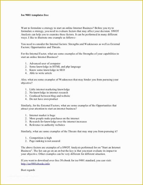 Iso 9001 Templates Free Download Of Iso 9001 Sop Template