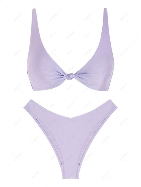 Zaful Knotted Shiny Cheeky Bikini Swimwear In Light Purple Zaful 2024