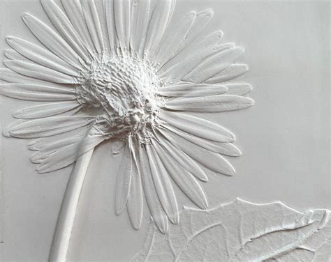 Gerbera Daisy Botanical Bas Relief White Imprint Casting Square