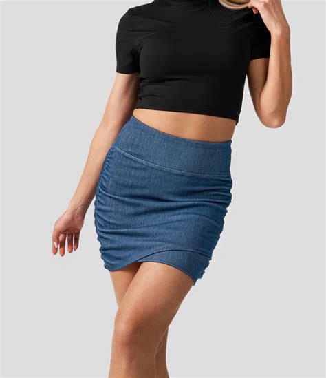 Falda Active Denim Mezclilla El Stica Mini Acanalada Ajustada Tiro Alto