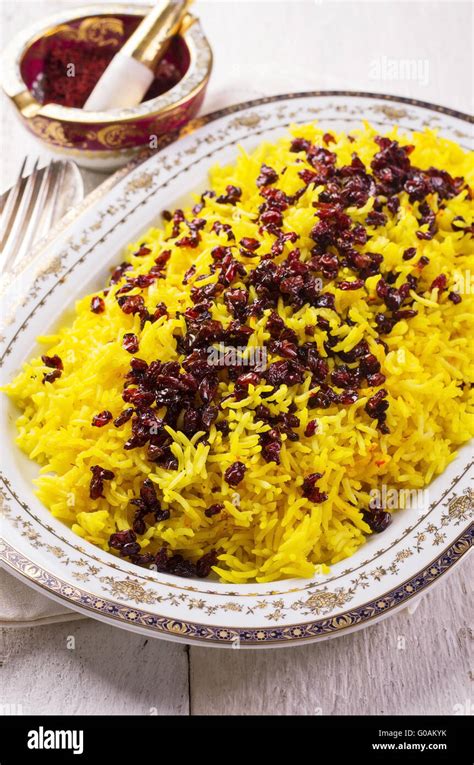 Zereshk Polo Persian Saffron Rice With Berberis Stock Photo Alamy