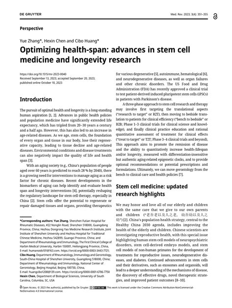 PDF Optimizing Health Span Advances In Stem Cell Medicine And