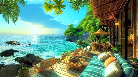 Seaside Cafe Harmony 🌴tropical Beach Balcony Ambience With Soothing