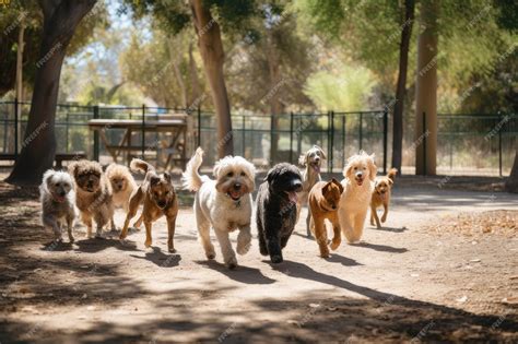 Parque Para Perros Con Manada De Perros Corriendo Y Jugando Juntos