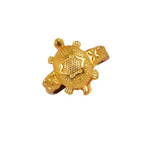 Gold Plated Panchdhatu Metal Good Luck Tortoise Shree Yantra Ring For