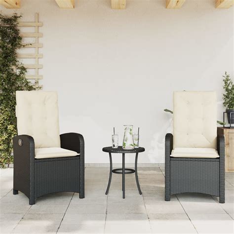 Chaises Inclinables De Jardin Lot De Et Coussins Noir Rotin Eur