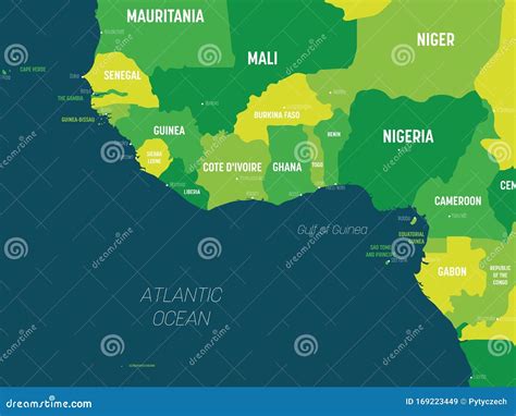 Mapa Da Frica Ocidental Matiz Verde Colorido Sobre Fundo Escuro Mapa