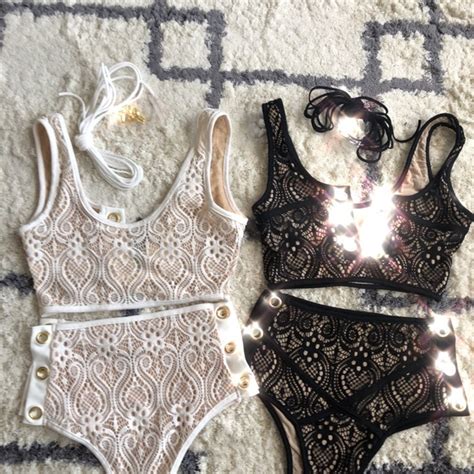 Bellavictoriaboutique Swim New Small White Lace Nude Bikini Set