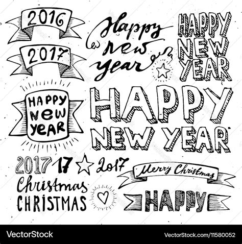 Hand Draw Set Christmas And Happy New Year Vector Image