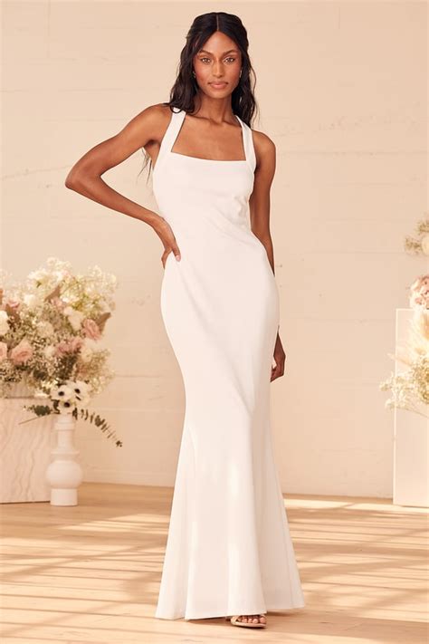 White Mermaid Maxi Square Neckline Maxi White Mermaid Gown Lulus