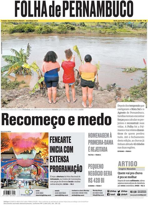 Capa Folha de Pernambuco Edição Quarta 6 de Julho de 2022