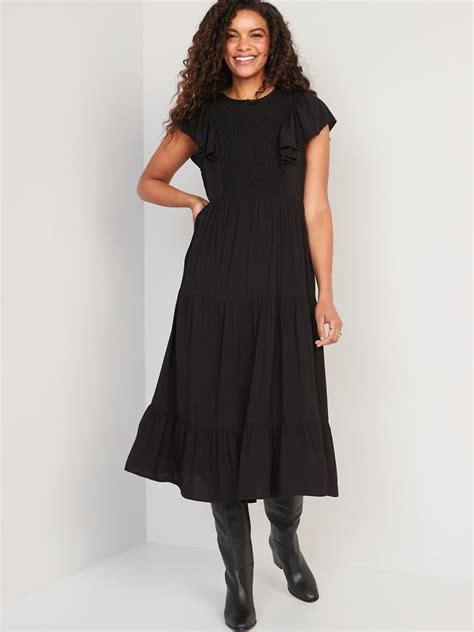 Old Navy Fit Flare Flutter Sleeve Tiered Smocked Midi Dress For Women