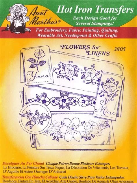 Amazon Flowers For Linens Aunt Martha S Hot Iron Embroidery Transfer Pattern