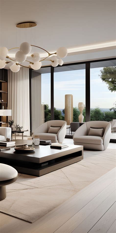 A Modern Living Room With White Furniture And Large Windows