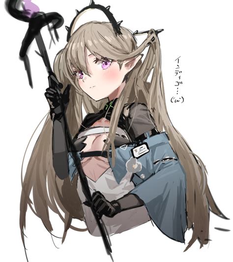 Safebooru 1girl Arknights Bangs Black Gloves Blush Breasts Character Name Commentary Request