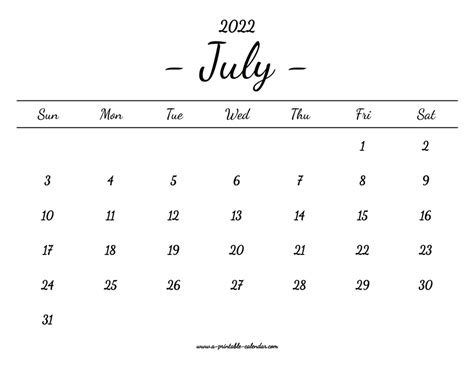 Free Printable July 2022 Calendars Wiki Calendar July 2022 Calendars