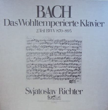 Eurodisc Richter Bach Well Tempered Clavier Book Ii