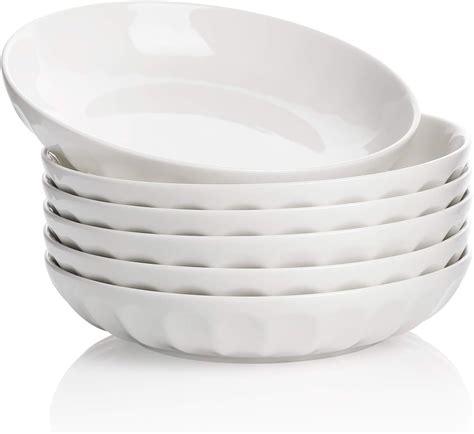 Teocera Pasta Bowls Salad Bowls Porcelain Bowl Set Wide And Shallow Fluted