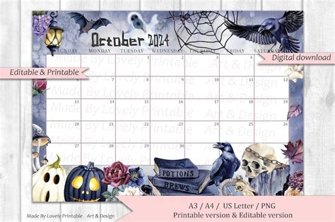 Editable October Calendar Happy Spooky Halloween Planner