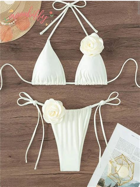 Sexy Bikini Set Women Swimsuit Black White D Floral Print Micro