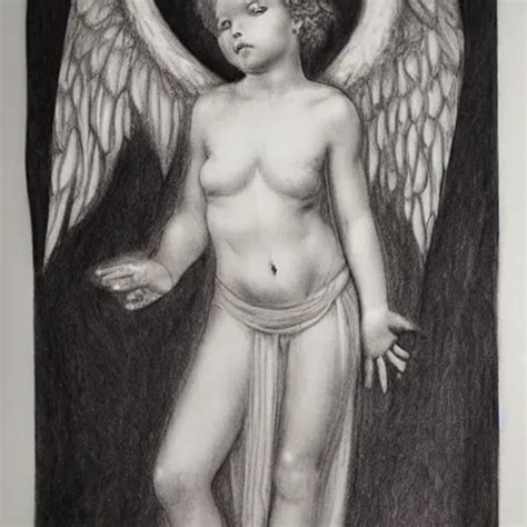 A Detailed Charcoal And Graphite Drawing Of An Angel Stable Diffusion