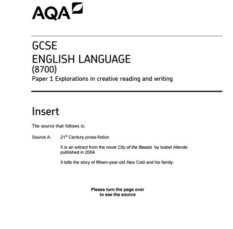 AQA GCSE English Language Mock Practice Paper For Paper 1 Teaching