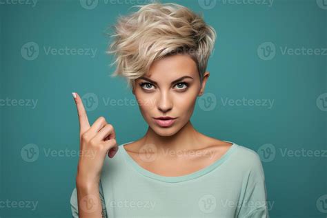 Ai Generated Sexy Stylish Woman With Short Hairstyle Pointing Her