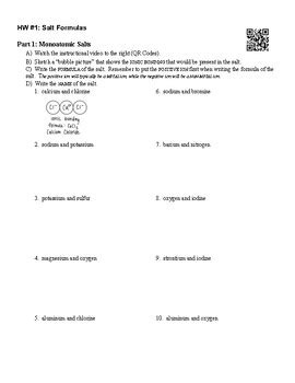 Salt Formulas Assignment With Video Instruction And Key By Tiny Chemist