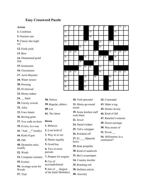 Crossword Puzzles Easy For Adults Beginners