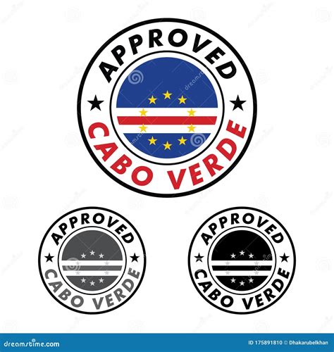 Vector Stamp Of Approved Logo With Cabo Verde Flag In The Round Shape On The Center